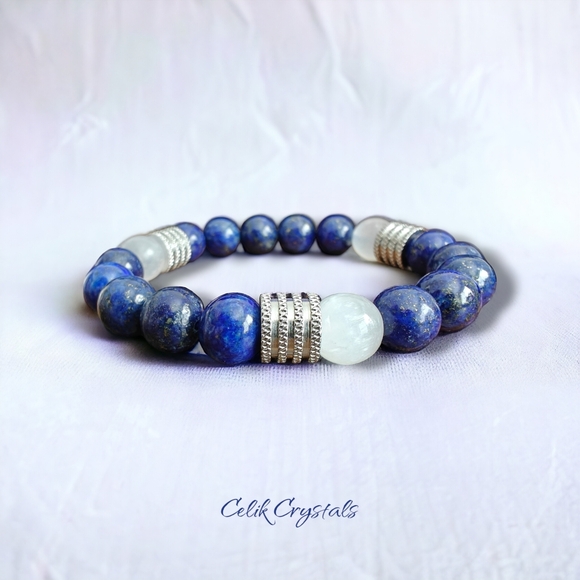 Lapis Lazuli Men's Bracelet 10mm Natural Stones - Picture 2 of 8